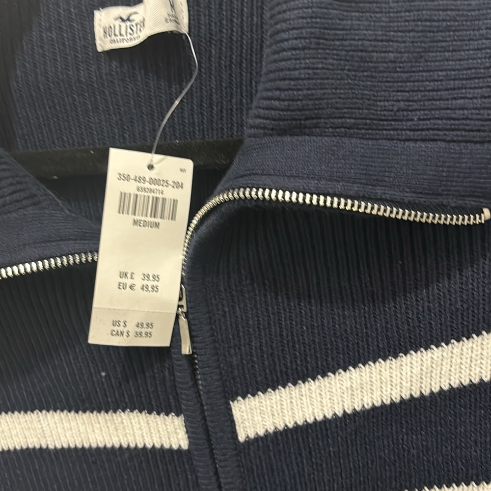 Hollister cotton blend women’s sweater navy blue and white stripe cardigan - Picture 2 of 6